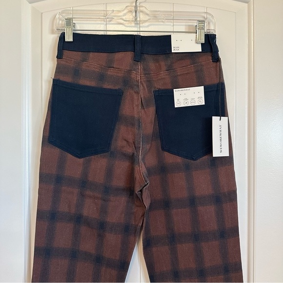 NWT WeWoreWhat color block icon jean brown and navy check plaid 70s inspired - Picture 4 of 10
